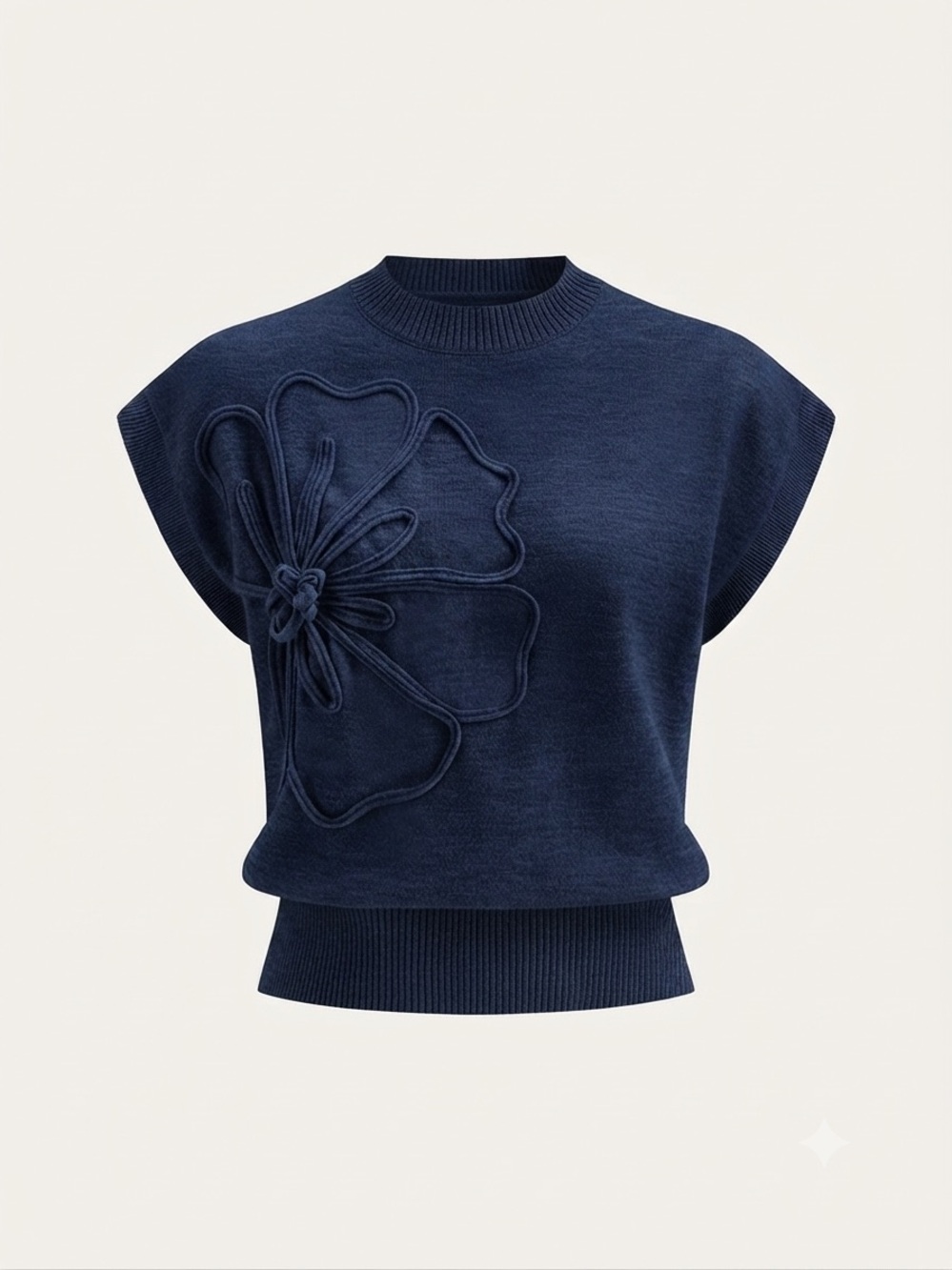 NWT Commense Navy Flower Appliqué Sweater - Picture 1 of 4